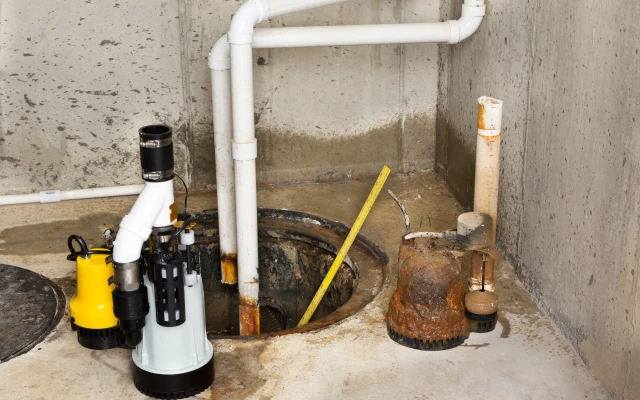 Sump pump in a basement setting