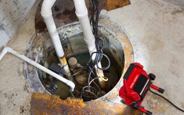 Sump pit with plumbing and equipment