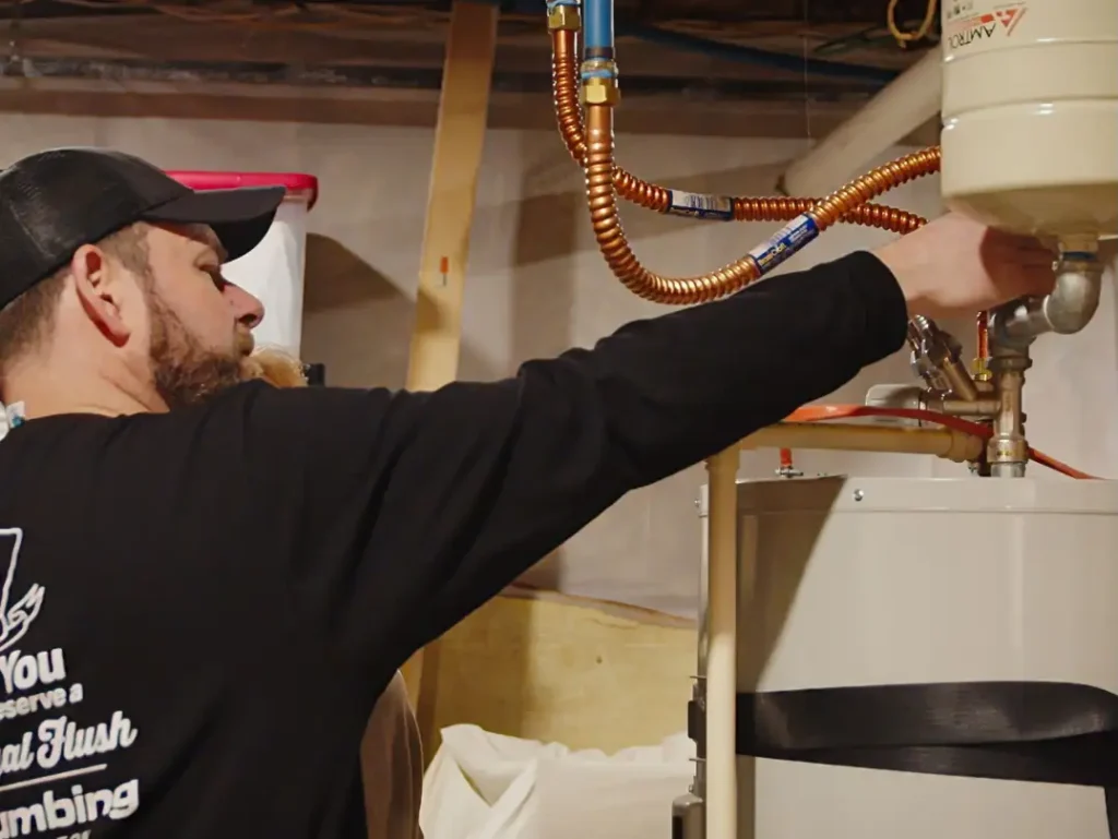 Person working on water heater