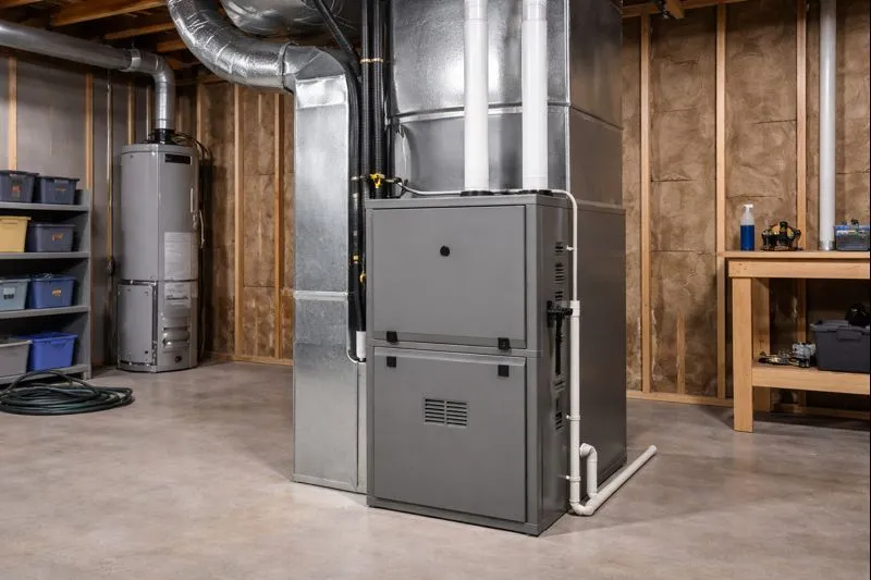 Gas furnace connected to ductwork